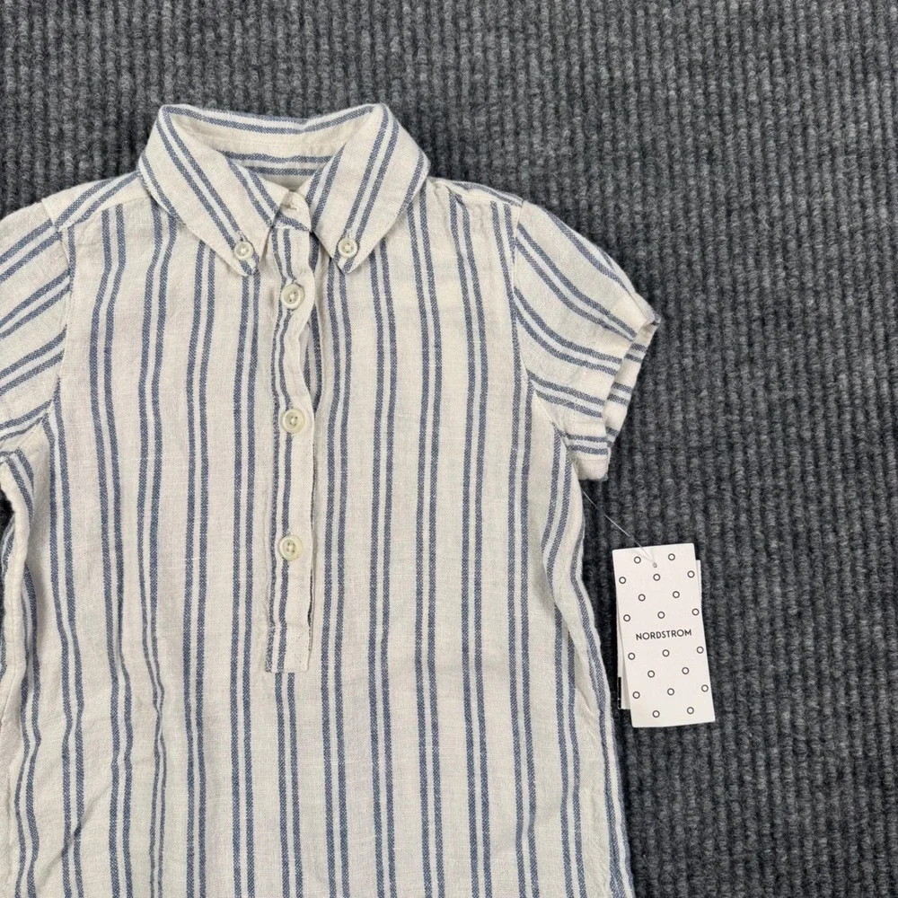 Nordstrom Baby Linen Blend Stripe Romper Blue White‎ 6M NWT Coastal 960
